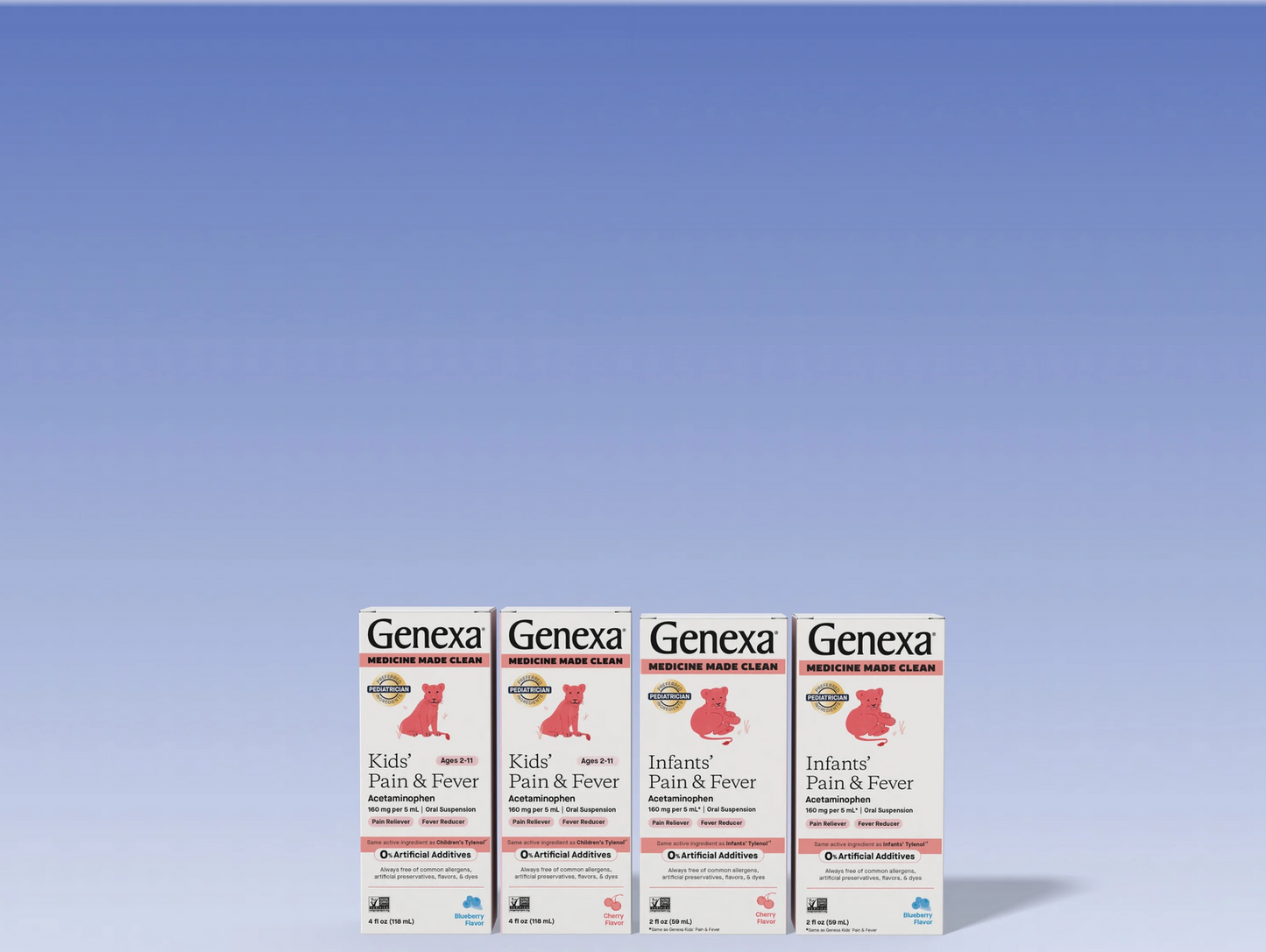 Four Genexa boxes on a light blue background
